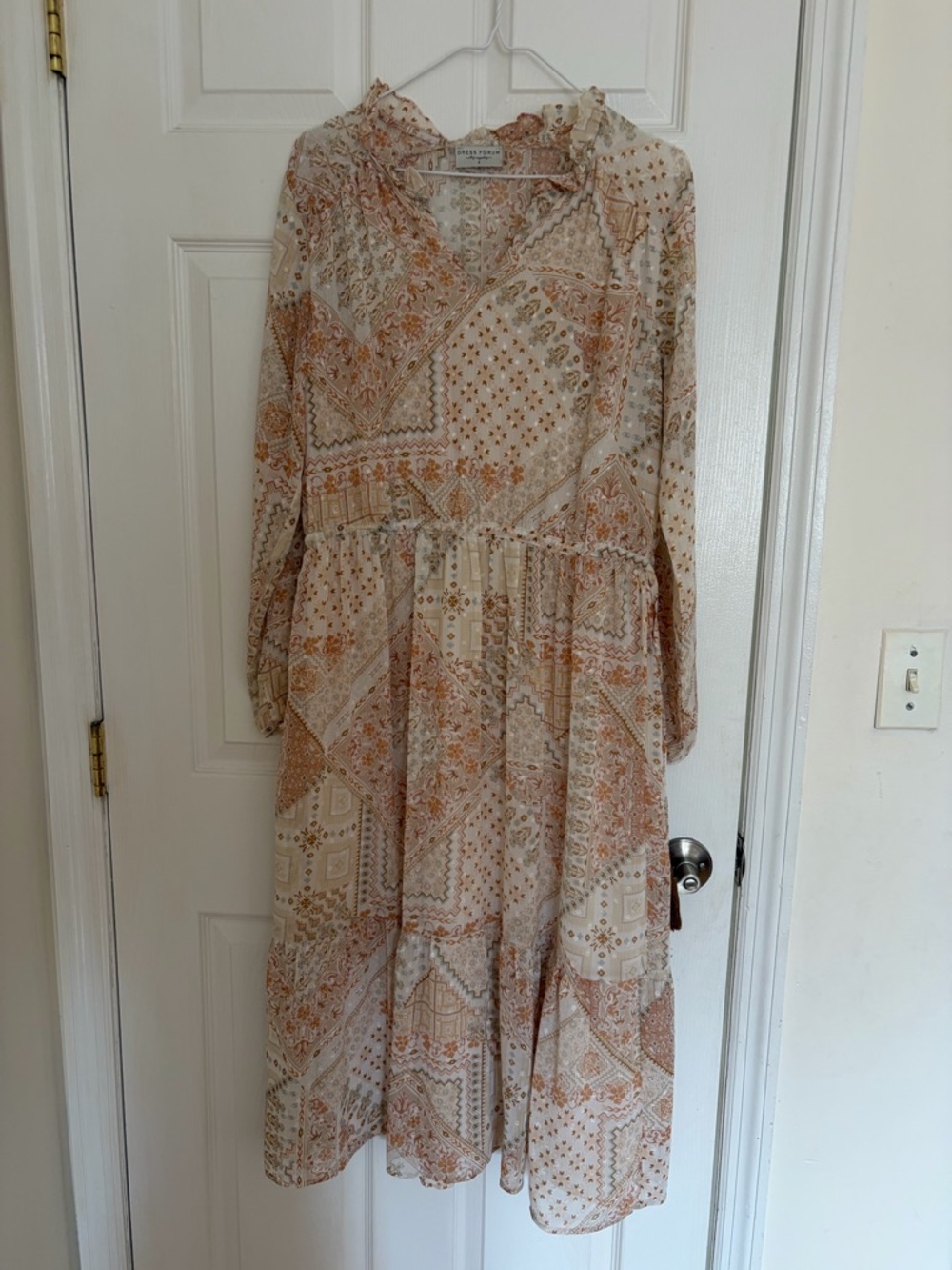 Dress Forum Cream and Tan Patchwork Tiered Midi Dress can fit size S or Xs